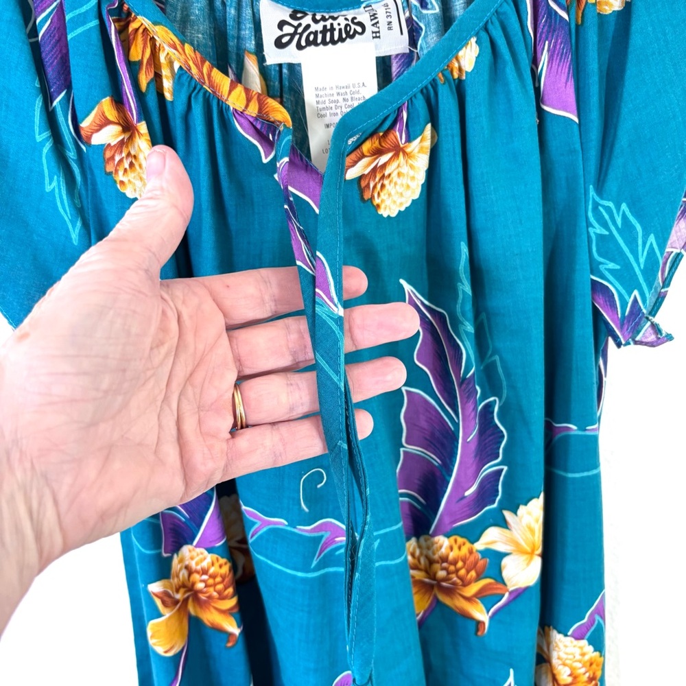 Hilo Hattie’s Vintage Floral Teal‎ Green Maxi Dress S Tropical - Picture 3 of 7